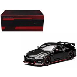 2022 Nissan GT-R Nismo (R35) RHD Meteor Flake Black Pearl with Carbon Hood and Top 1/64 Diecast Model Car by MotorHelix