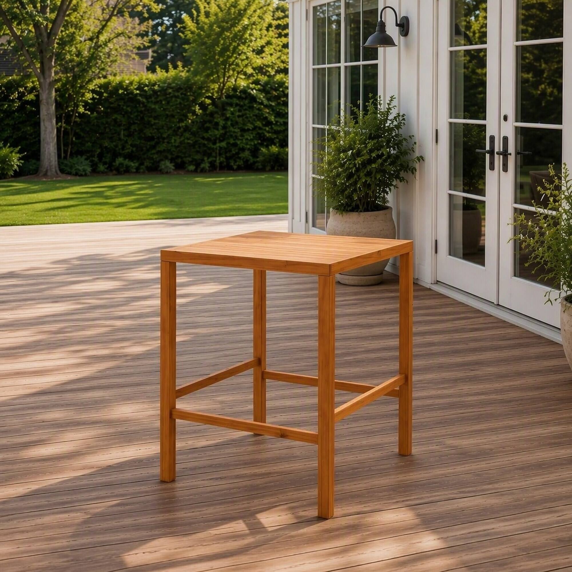 Left. RYHNUYNE - Wood Outdoor Dining Table,Slatted Water-Draining Tabletop for Patios & Gardens - Teak.