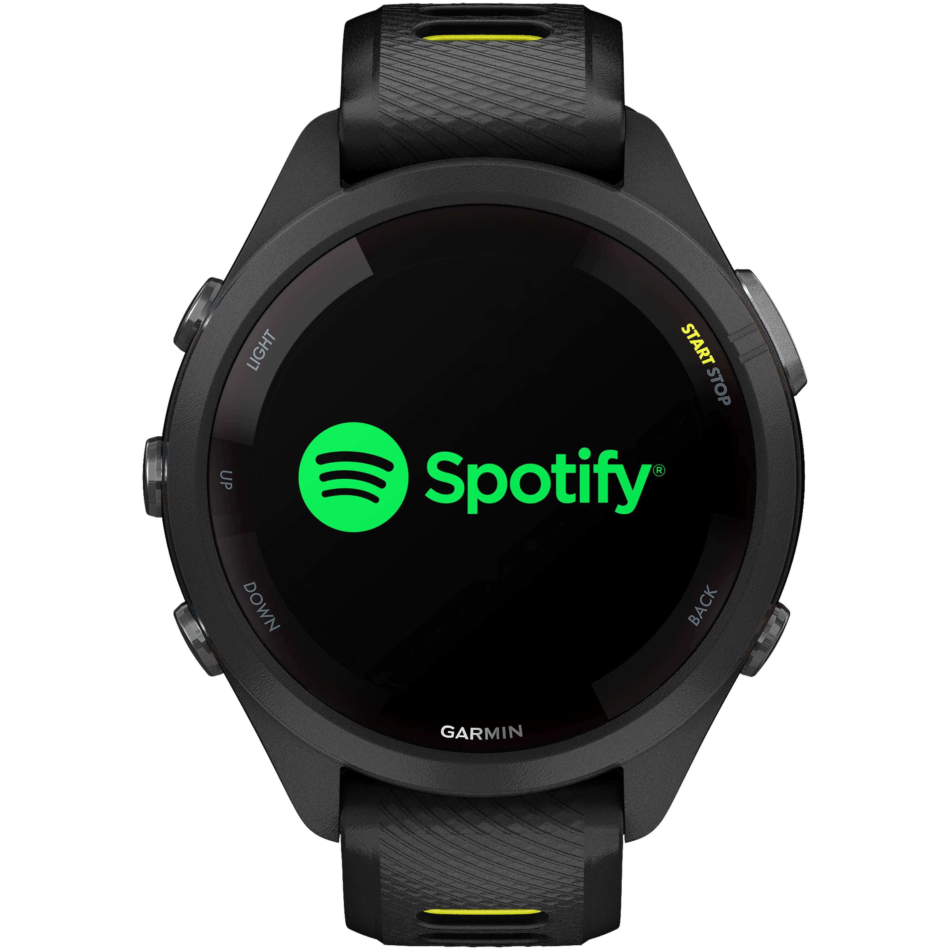 The text on the image reads "Spotify" and "Garmin."