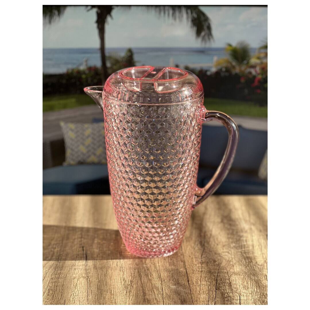 Alt View 1. APRILSOUL - Quarts Water Pitcher with Lid Diamond Cut Unbreakable Plastic BPA Free Juice Pitcher - Pink.