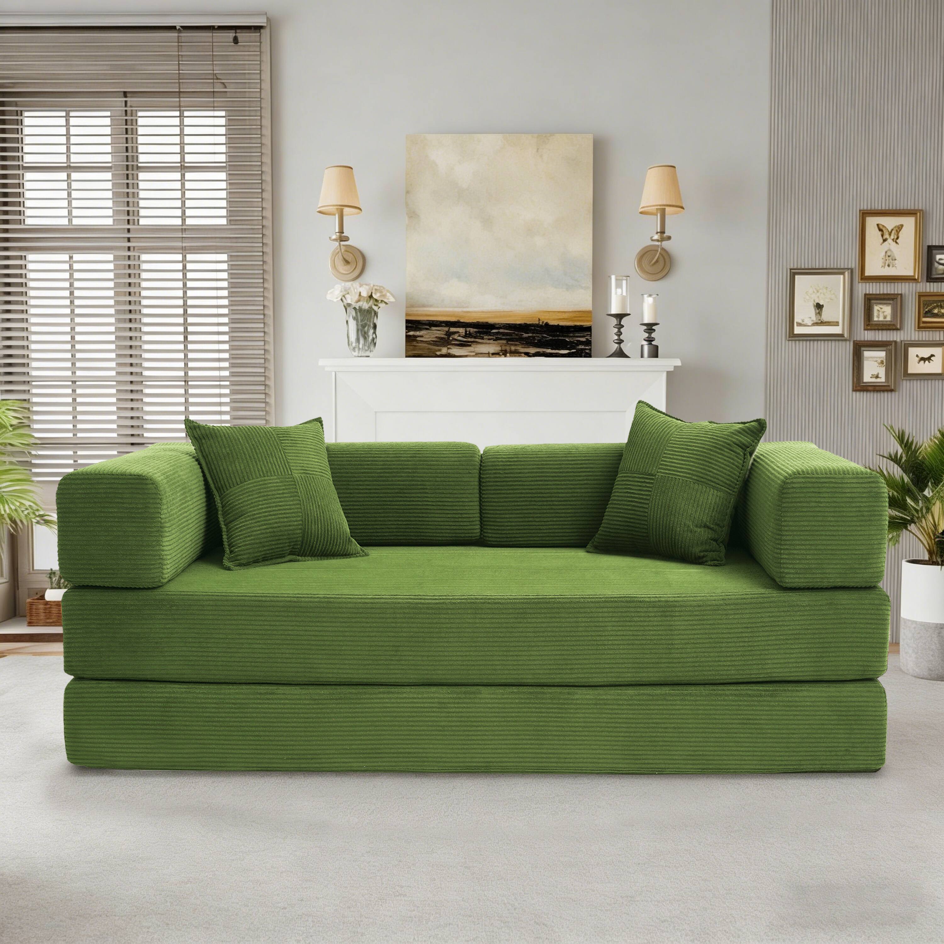 Angle. Dyonery - 78.74" Sectional Modular Sofa Bed, Boneless Loveseat Couch with Armrest for Living Room Bedroom Guest Room - Green.