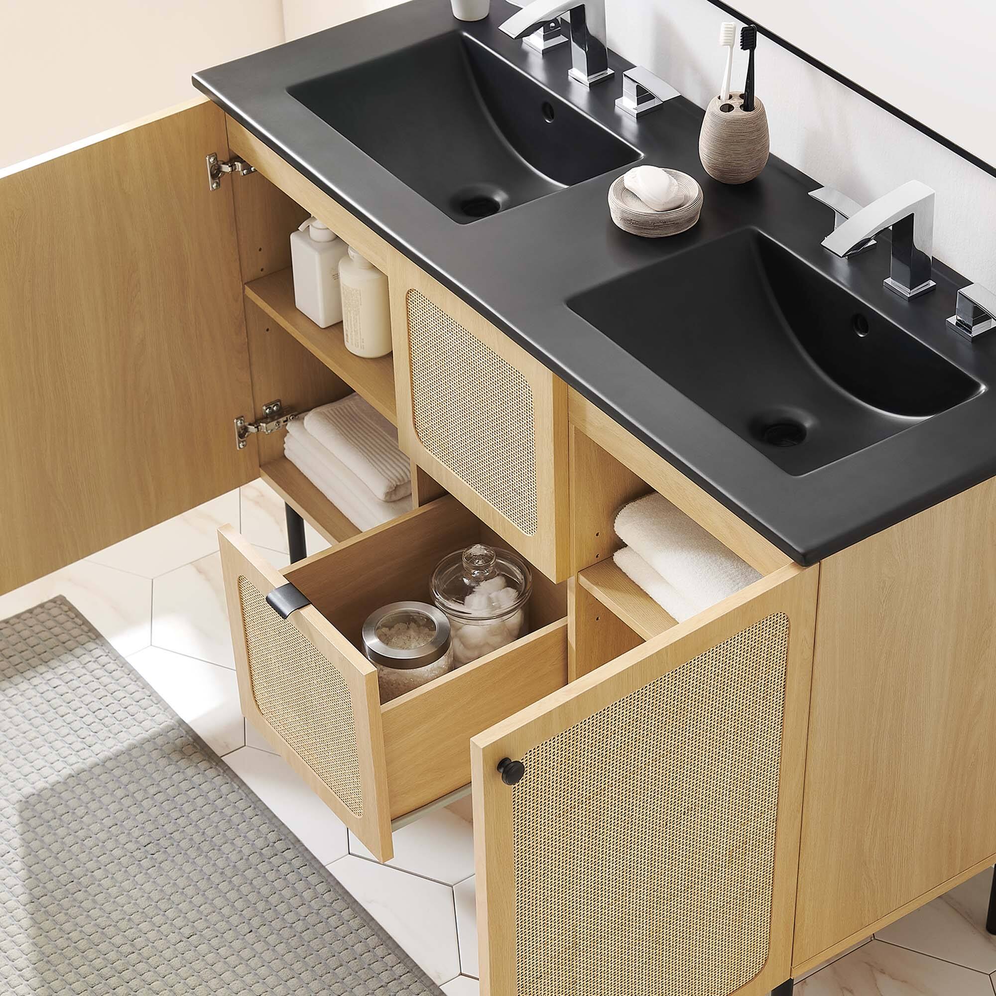 Alt View 1. Modway - Chaucer Bathroom Vanity with Black Basin Included by Modway - Oak Black.