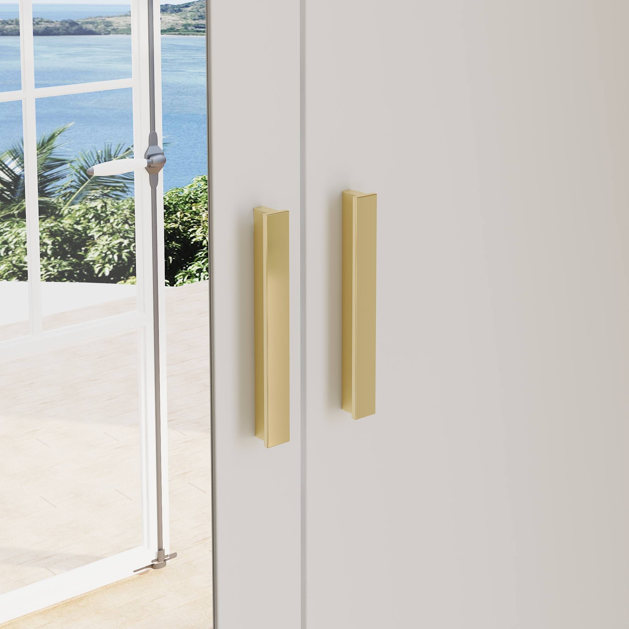 Back. FUFU & GAGA - Luxury Single Wardrobe with Mirror for Bedroom, Compact Closet with Hanging Rod, Drawer & Shelves, Small Space Storage - White.