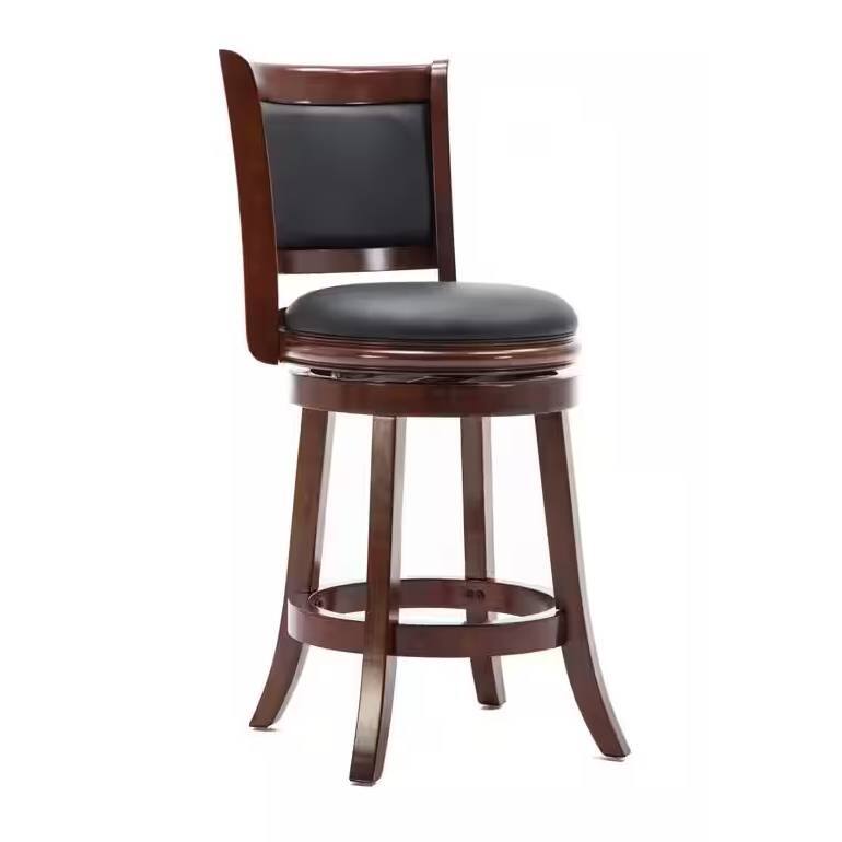 Angle. Hivvago - Counter Height Barstool in Cherry Wood Finish with Black Padded Swivel Seat - Multicolored.