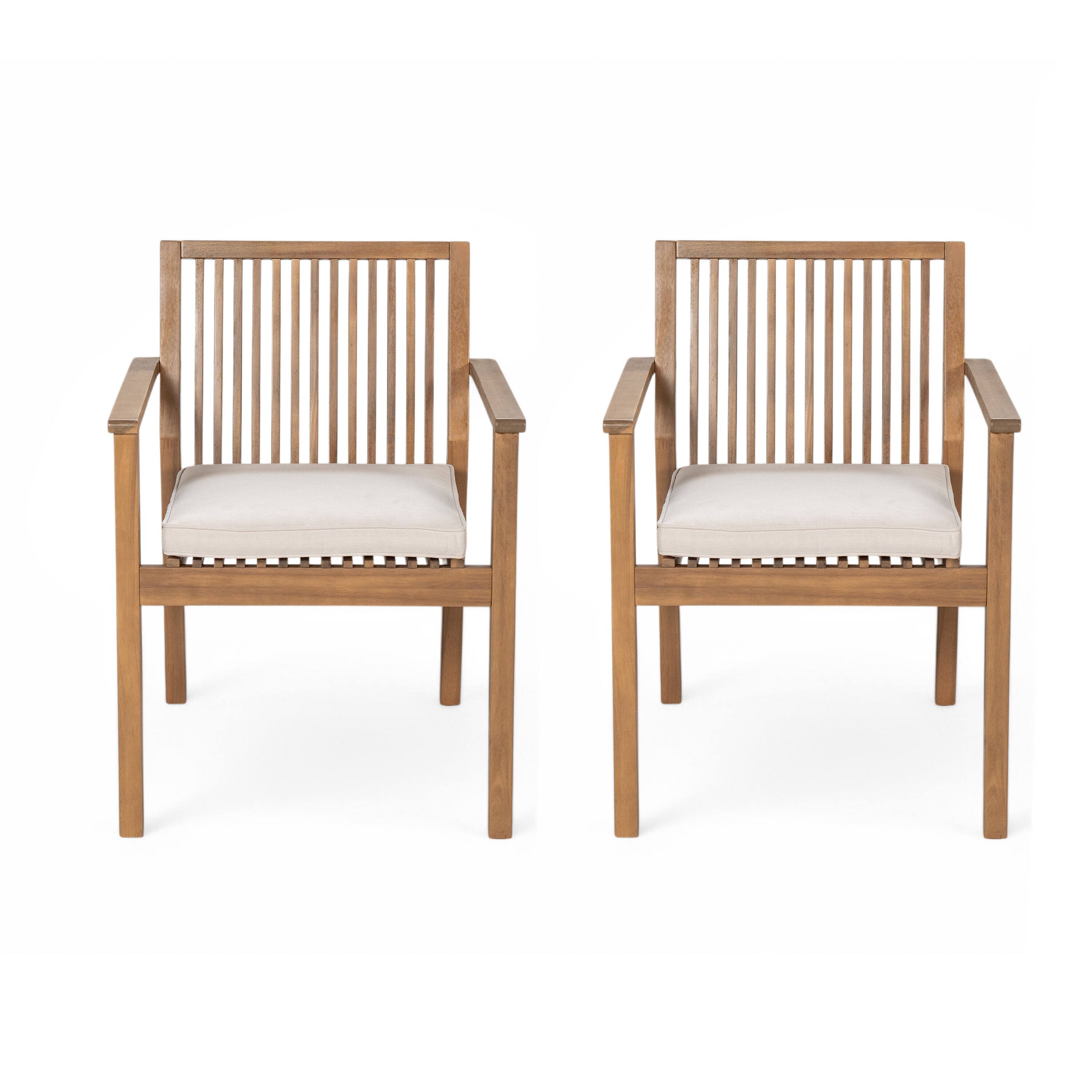 Front. Whisen - Patio Dining Chairs Set of 2, Ergonomic Acacia Wood Outdoor Seating, 400 lbs Capacity - Beige|Brown.