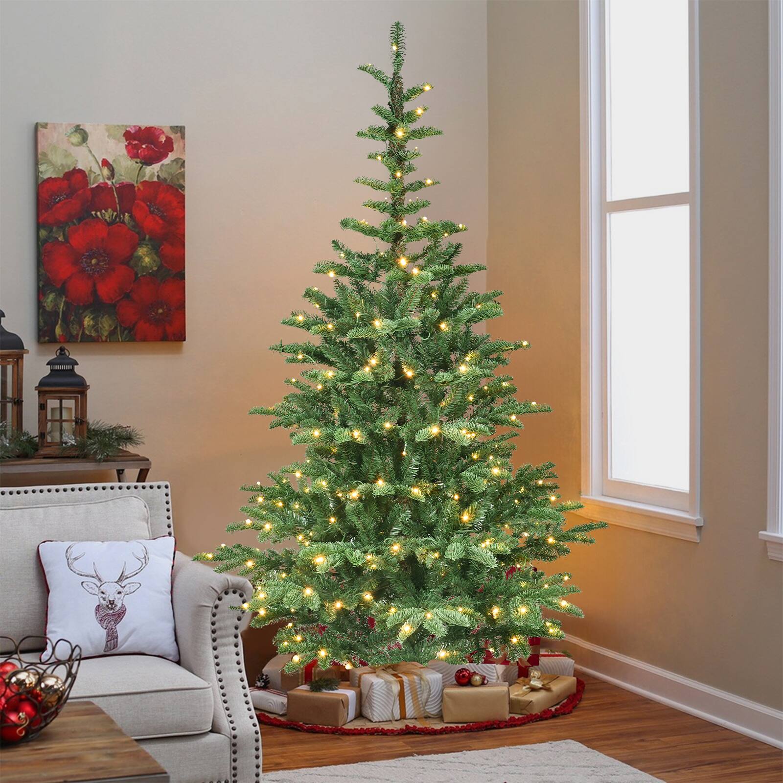 Alt View 3. Resenkos - Resenkos Artificial 5ft Green LED-lit Christmas Tree with 403PE/PVC Mixed Branch Tips - Green.