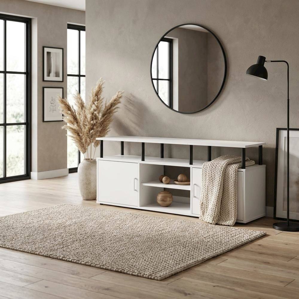 Alt View 2. FurniFact - Wood TV Stand for 70 Inch Screens in White and Black with Modern Design - White.