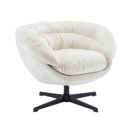 Boyel Living - Beige Modern Chenille Round Swivel Office Chair with Removable Cushion. Black Metal Base - Brown