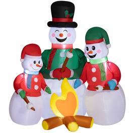 TinyHomie - Outsunny 5ft Christmas Inflatable Snowman Family Campfire LED Decor - White