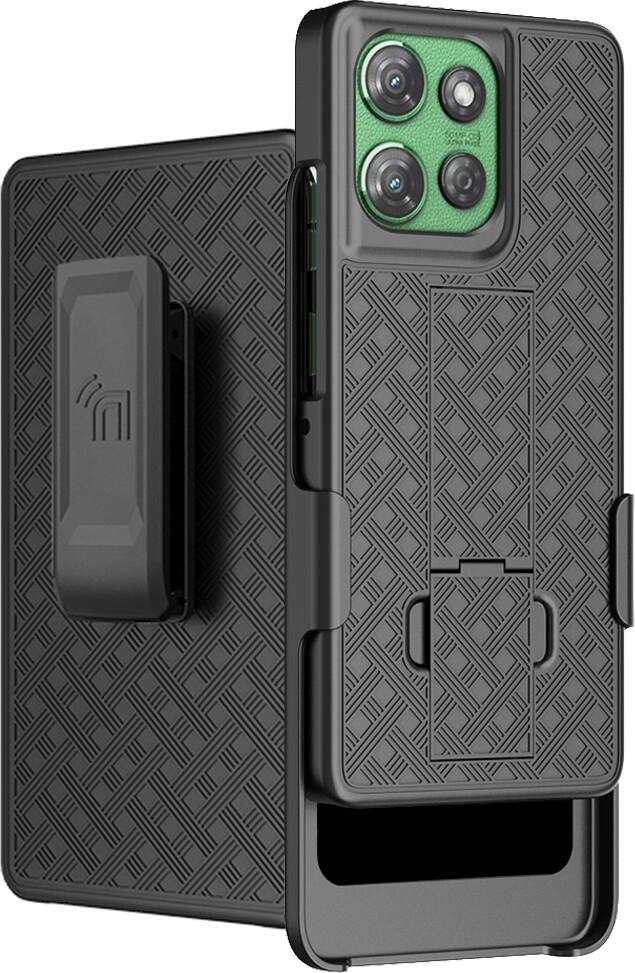 Front. Nakedcellphone - Combo for Motorola Moto G Power 5G 2025 Phone - Slim Case and Belt Clip Holster - Black.