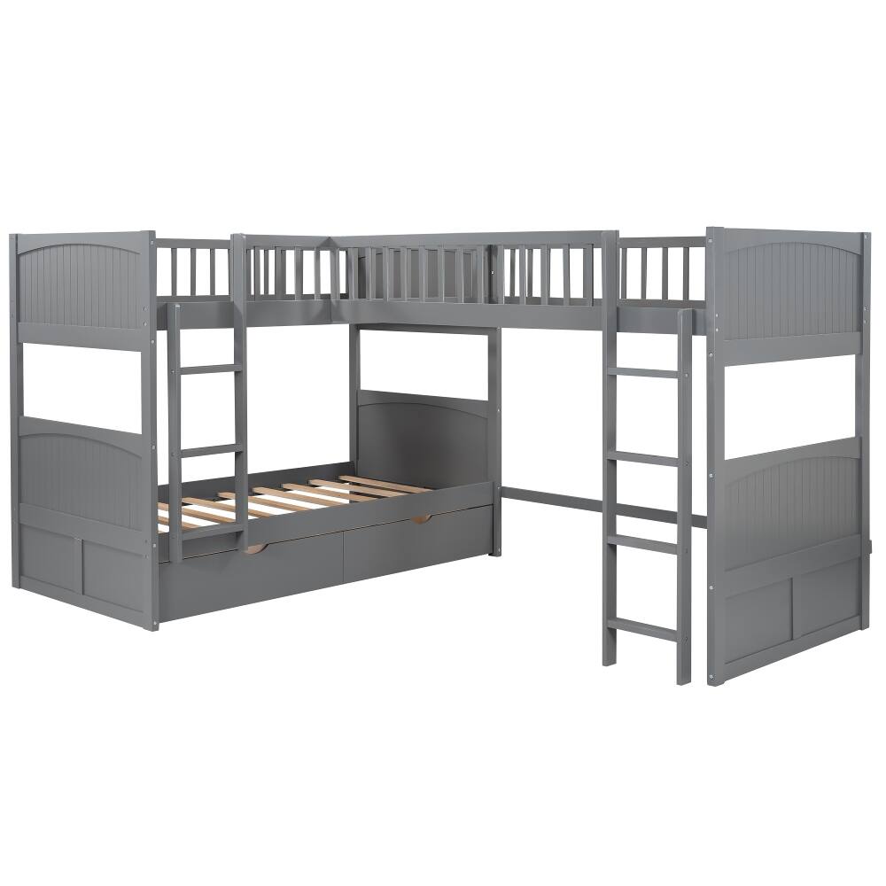 Alt View 2. Loheer - Loheer Triple Bunk Bed Twin Size with Loft Attached Gray Wood - Gray.