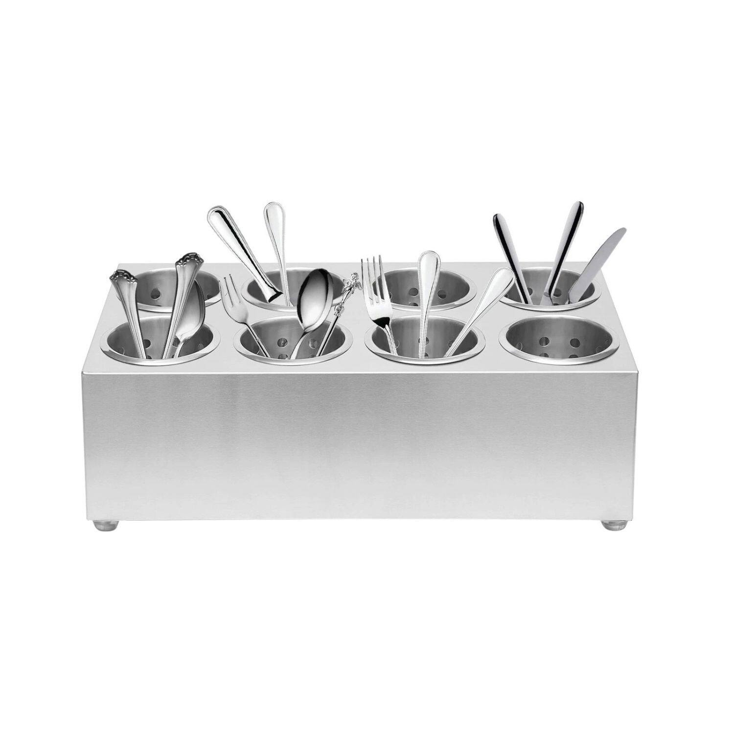 Left. Home Collection - 8-Hole Commercial Stainless Steel Flatware Holder – Silverware Organizer Storage Rack - Silver.