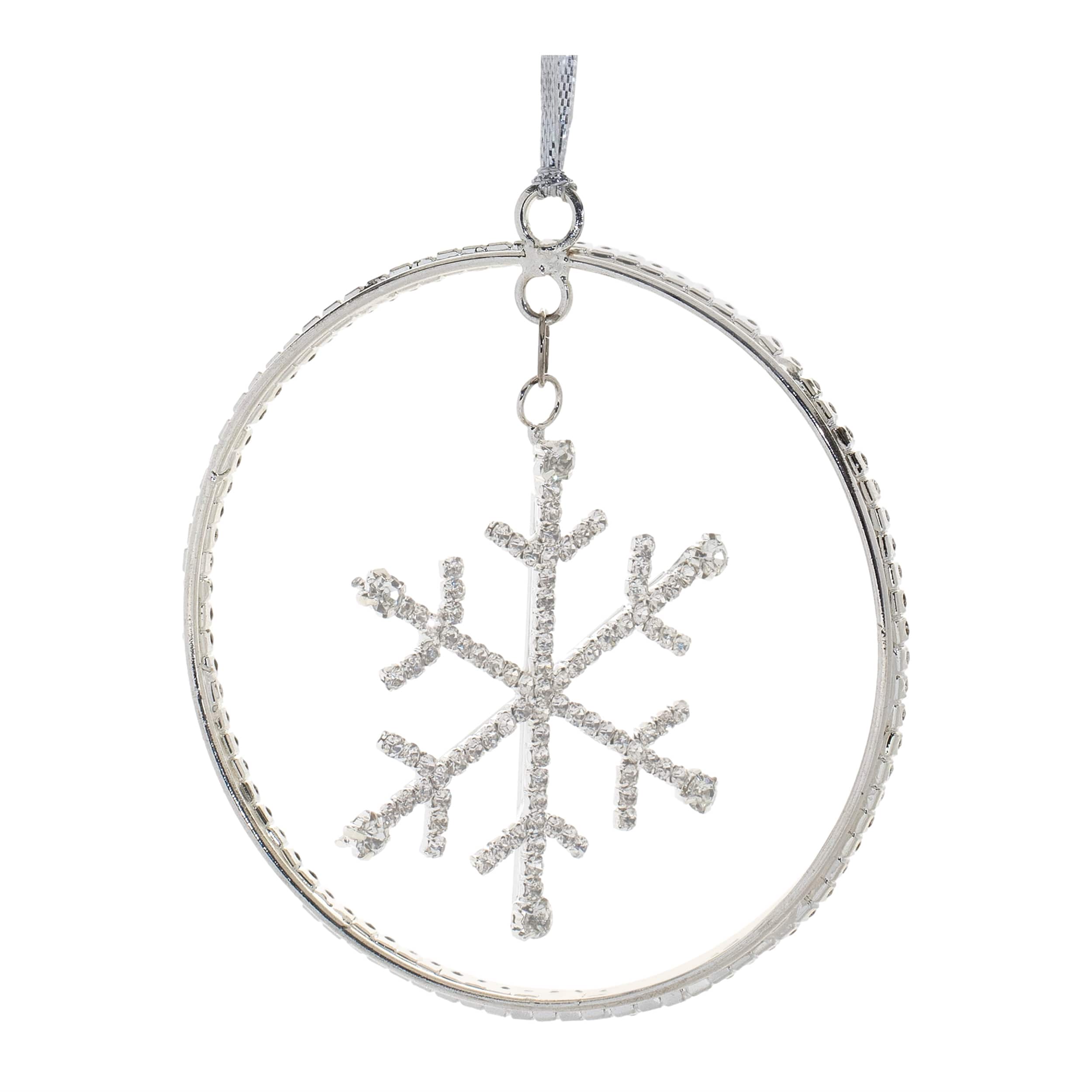BreeBe - Jeweled Metal Hanging Snowflake Ornament (Set of 12) - Silver
