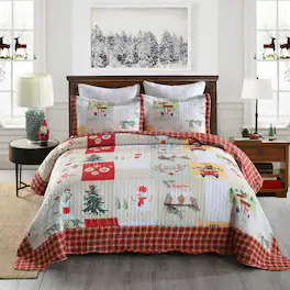 MarCielo - 3-Piece Christmas King Size Quilts Bedspread Set B022 - Red