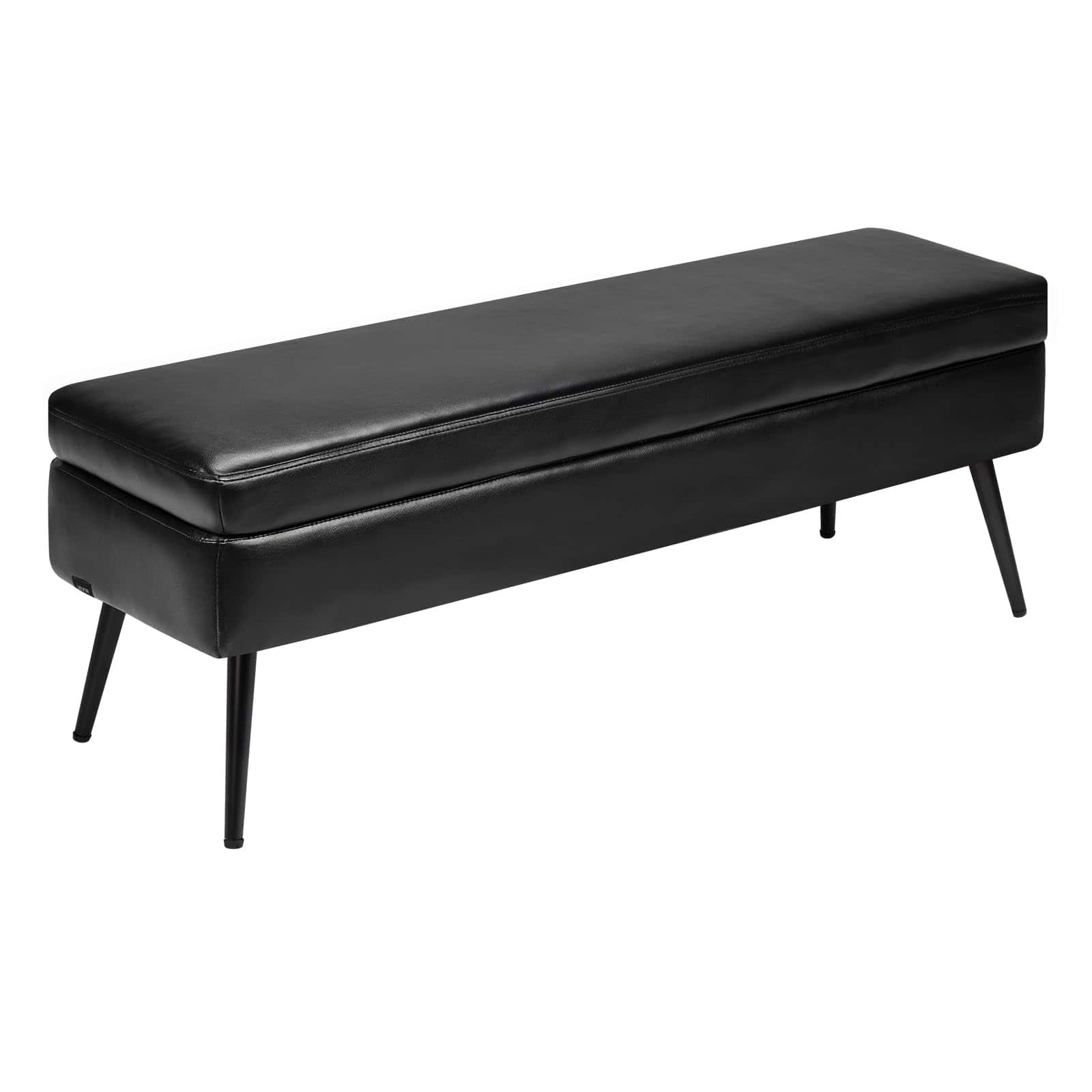 Fabibe - Modern Wood Bench Brown Leather Bedroom Bench, with Metal Legs - Black 47.2" Wide Storage Bench
