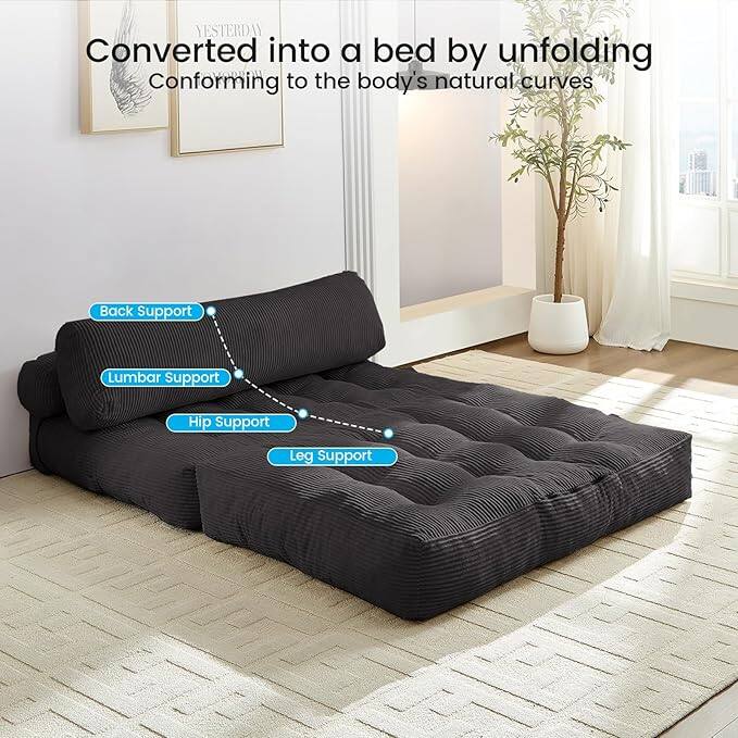 Converted into a bed by unfolding  
Conforming to the body's natural curves  

- Back Support  
- Lumbar Support  
- Hip Support  
- Leg Support