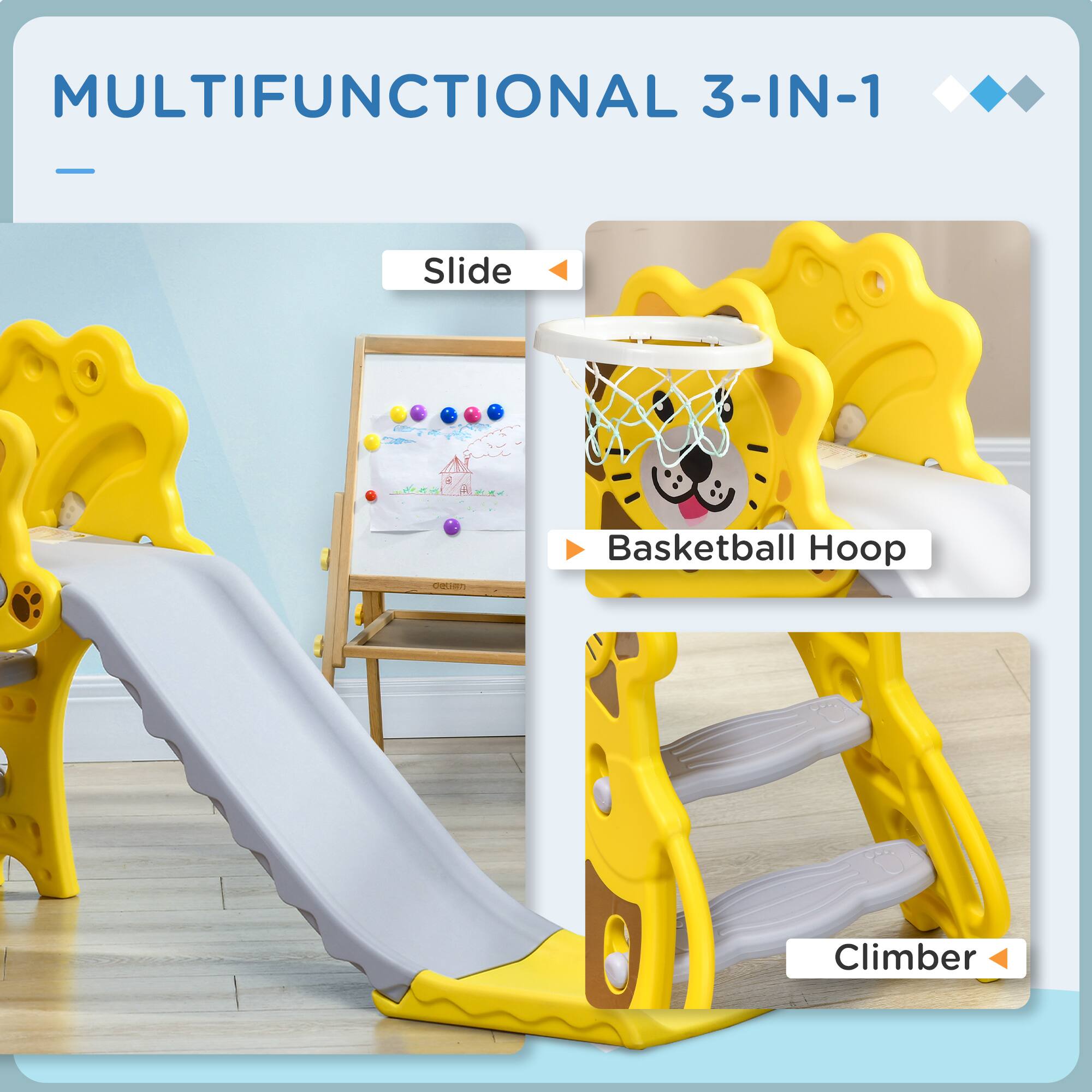 MULTIFUNCTIONAL 3-IN-1

Slide

Basketball Hoop

Climber