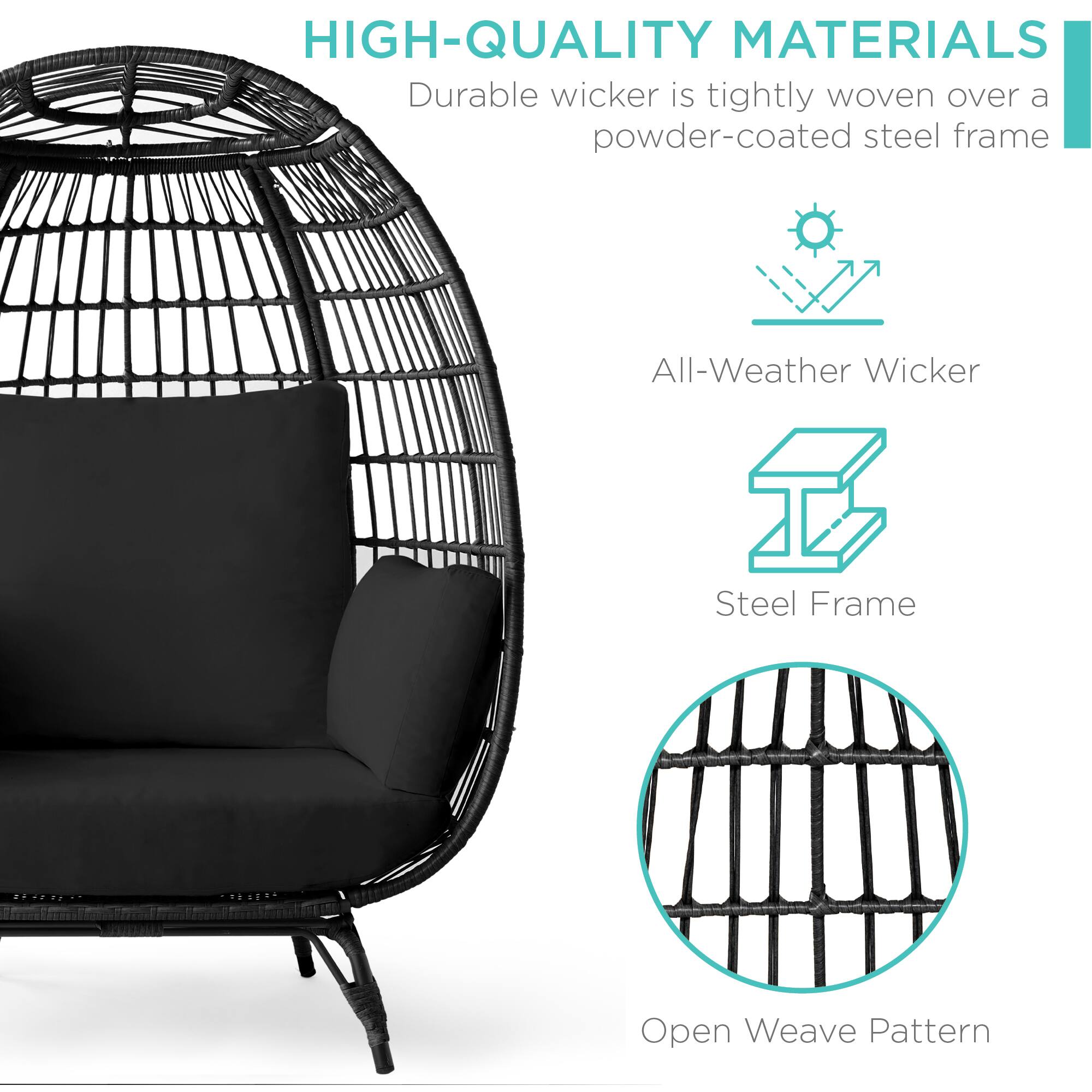 HIGH-QUALITY MATERIALS  
Durable wicker is tightly woven over a powder-coated steel frame  

- All-Weather Wicker  
- Steel Frame  
- Open Weave Pattern