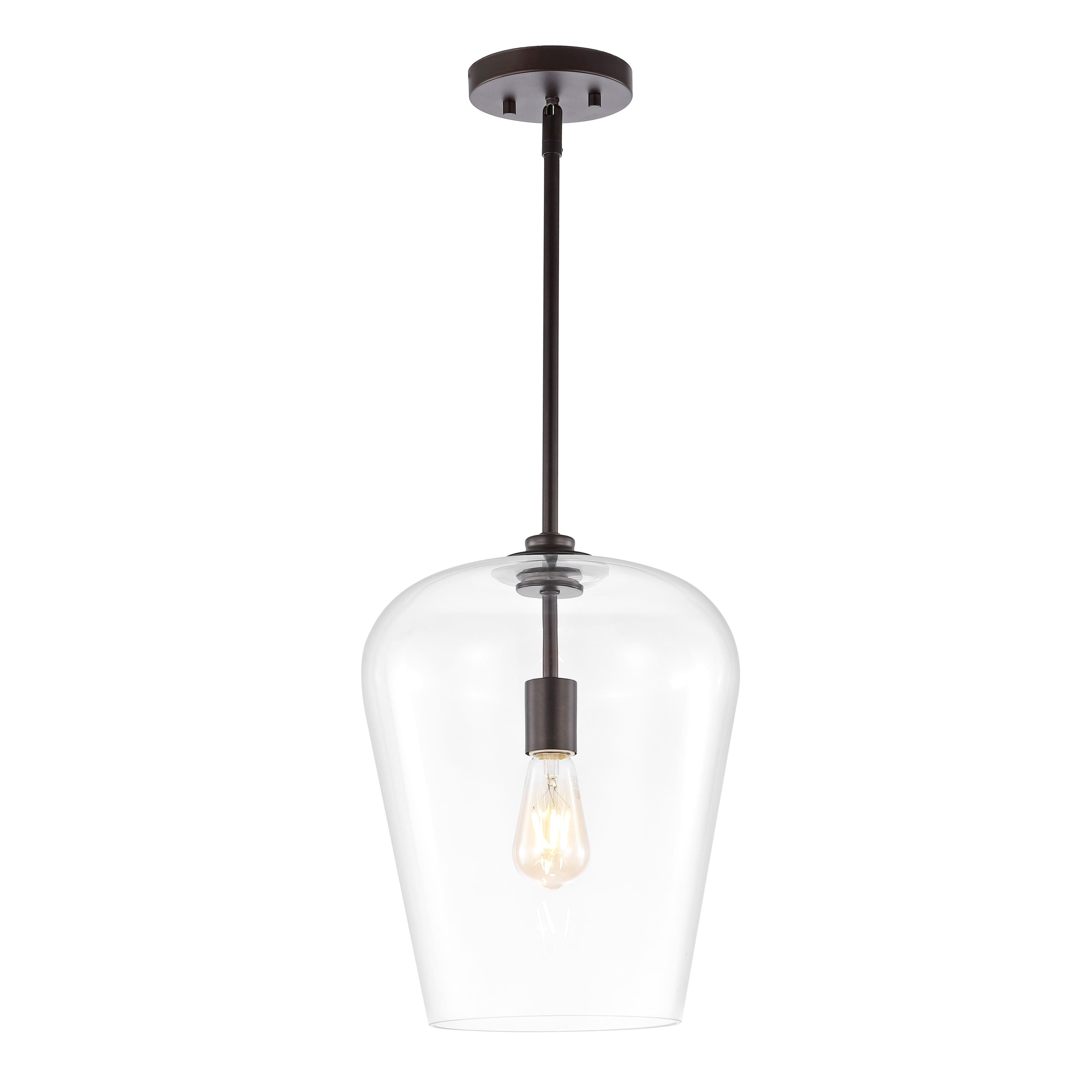 Jonathan Y - Hayes 11.25" 1-Light Industrial Farmhouse Iron/Glass LED Pendant - Oil Rubbed Bronze/Clear