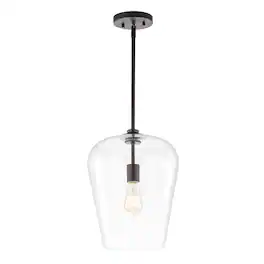 Jonathan Y - Hayes 11.25" 1-Light Industrial Farmhouse Iron/Glass LED Pendant - Oil Rubbed Bronze/Clear