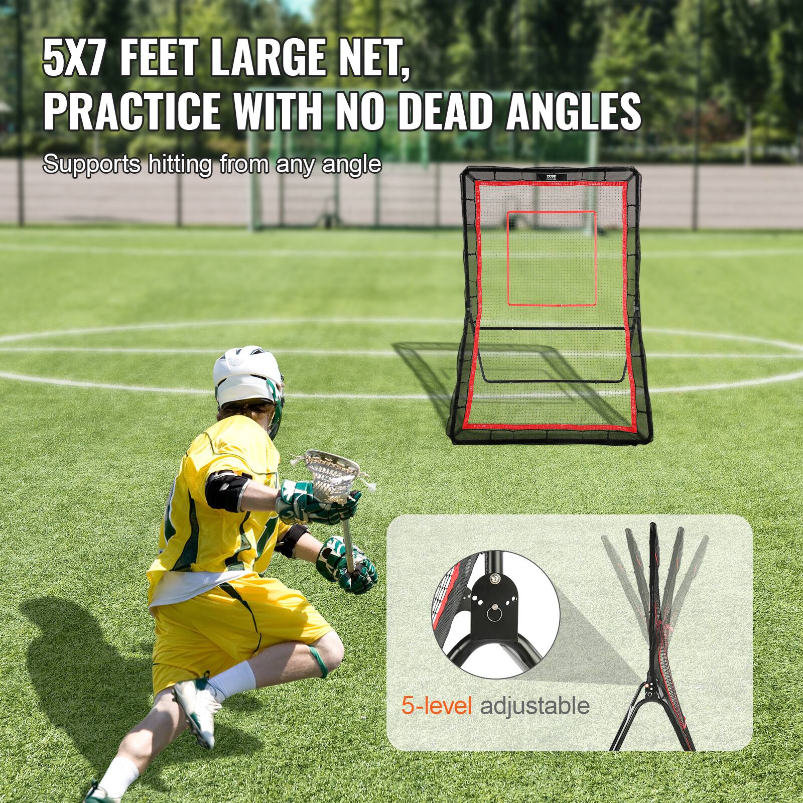 5X7 FEET LARGE NET, PRACTICE WITH NO DEAD ANGLES, Supports hitting from any angle, A 5-level adjustable