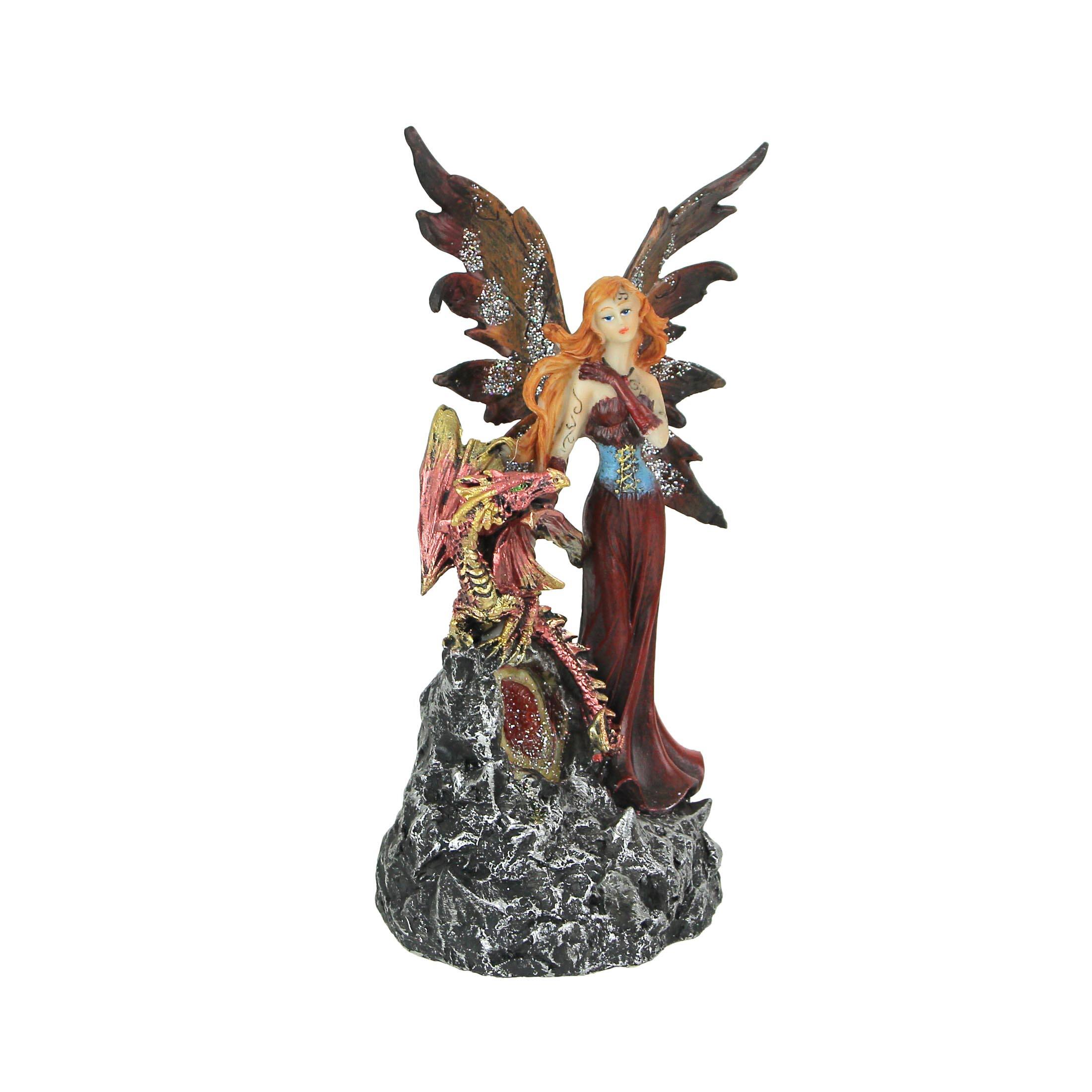 Alt View 1. Everspring Import Co. - Ruby Red Fairy And Dragon LED Lighted Geode Resin Statue 8.5 Inches High - Red.