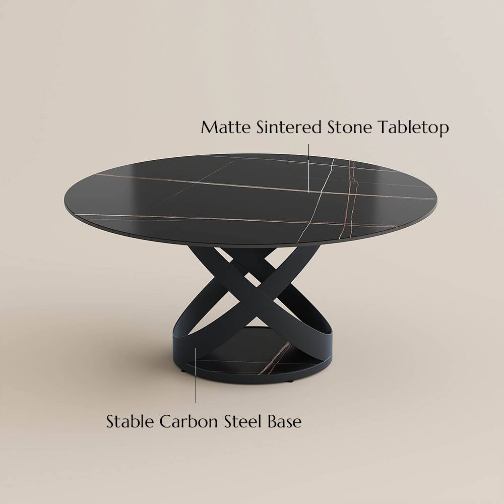 Matte Sintered Stone Tabletop  
Stable Carbon Steel Base