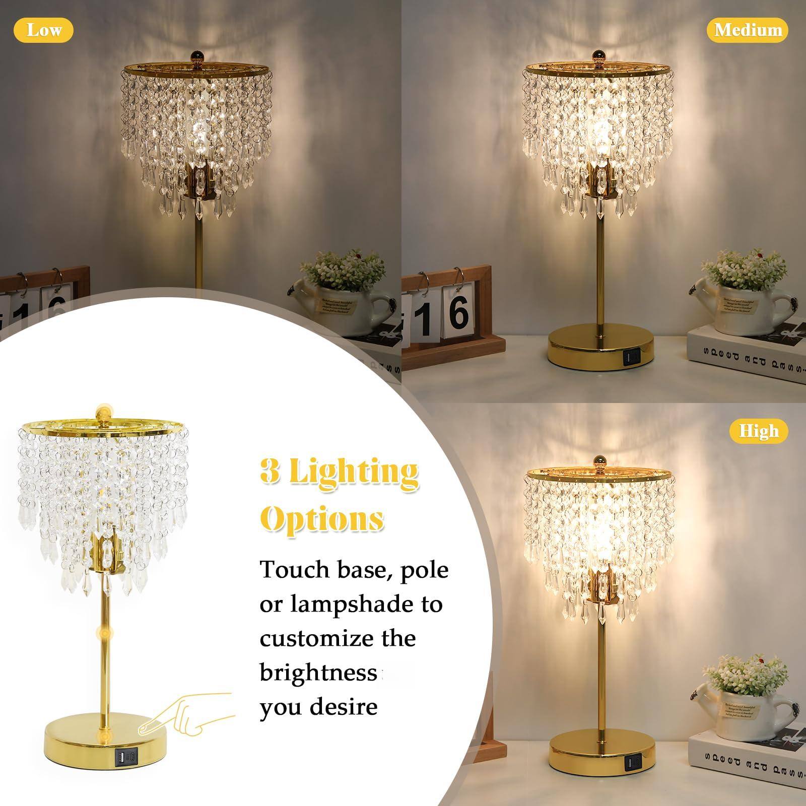 Low Medium High

3 Lighting Options

Touch base, pole or lampshade to customize the brightness you desire