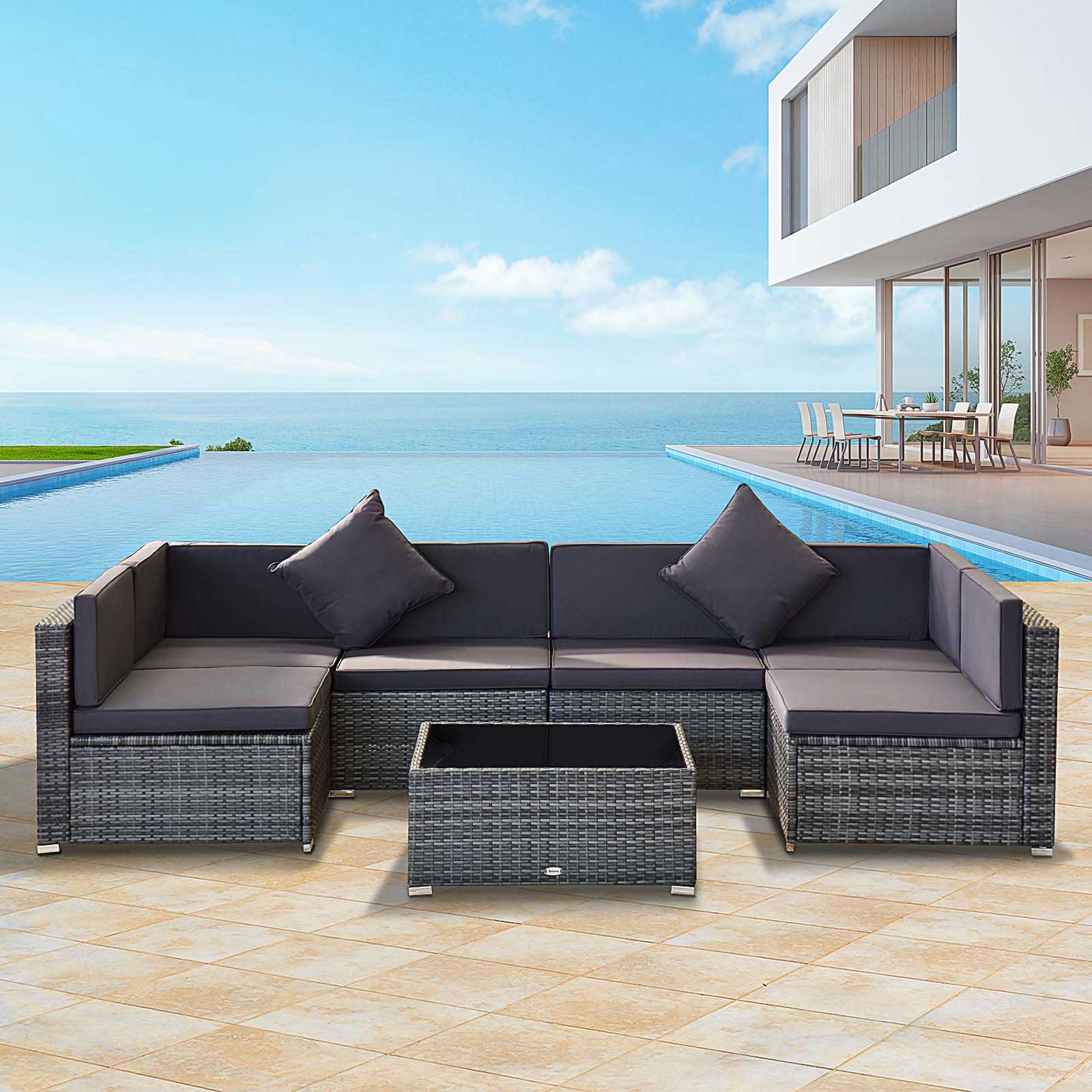 Alt View 1. Outsunny - 7-Piece Patio Furniture Set, Outdoor Wicker Conversation Set, All Weather PE Rattan Sectional Sofa Set - Dark Brown and Dark Grey.
