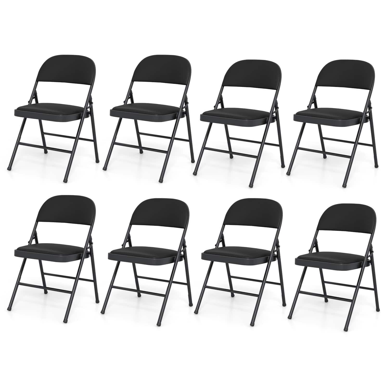Costway - 8 PCS Folding Chairs with Metal Frame PVC Leather Stackable Chairs for Indoor - Black price history on PriceWatchPro