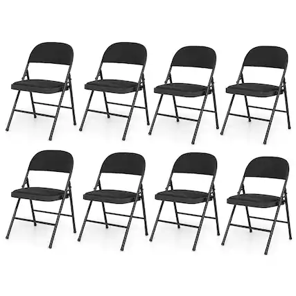 Front. Costway - Costway 8 PCS Folding Chairs with Metal Frame PVC Leather Stackable Chairs for Indoor - Black.