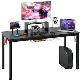 Costway - Gaming Desk with Cup Holder and Headphone Hook - 55" Wide - Black