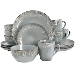 Meritage - 16 Piece Reactive Glaze Stoneware Dinnerware Set in Grey - Gray