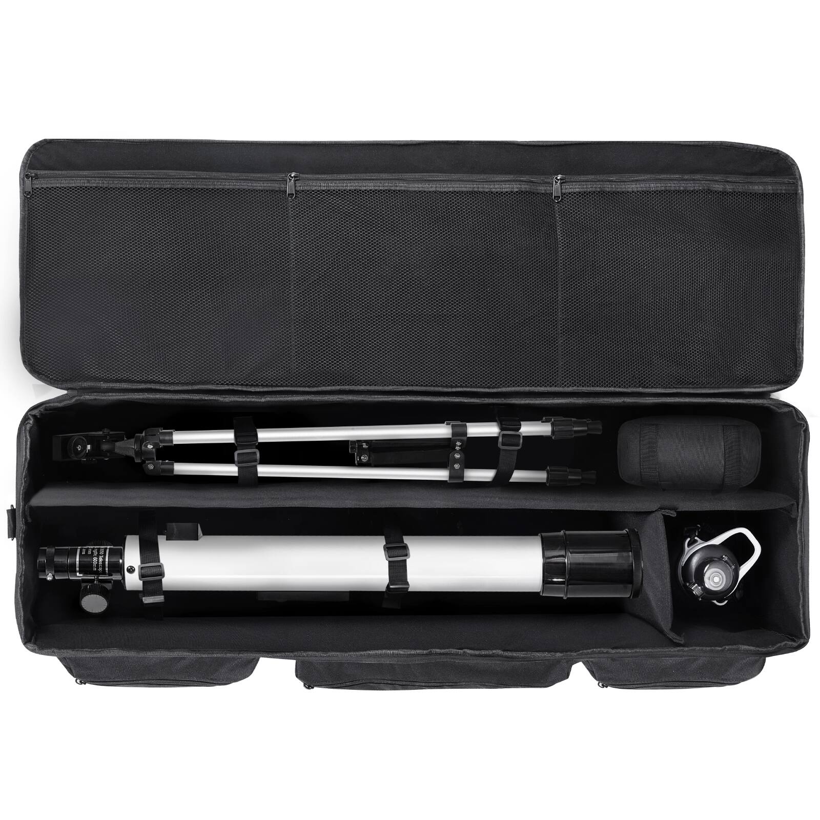 Alt View 5. VEVOR - Telescope Case, 40.7", Telescope Large Storage Bag with Fixed Buckles, Multi-Pocket & Detachable Divider - Black.