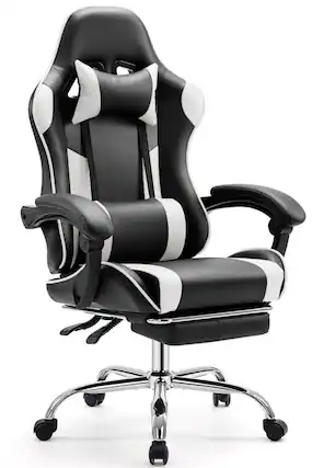 Front. Bestier - Gaming Chair - PU Leather Fixed up Armrest Lumbar Support Ergonomic Reclining PC Chair With Rocking Mode & Footrest - White.
