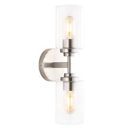 Jonathan Y - Giles 16" 2-Light Farmhouse Industrial Iron Cylinder LED Sconce, /Clear - Nickel