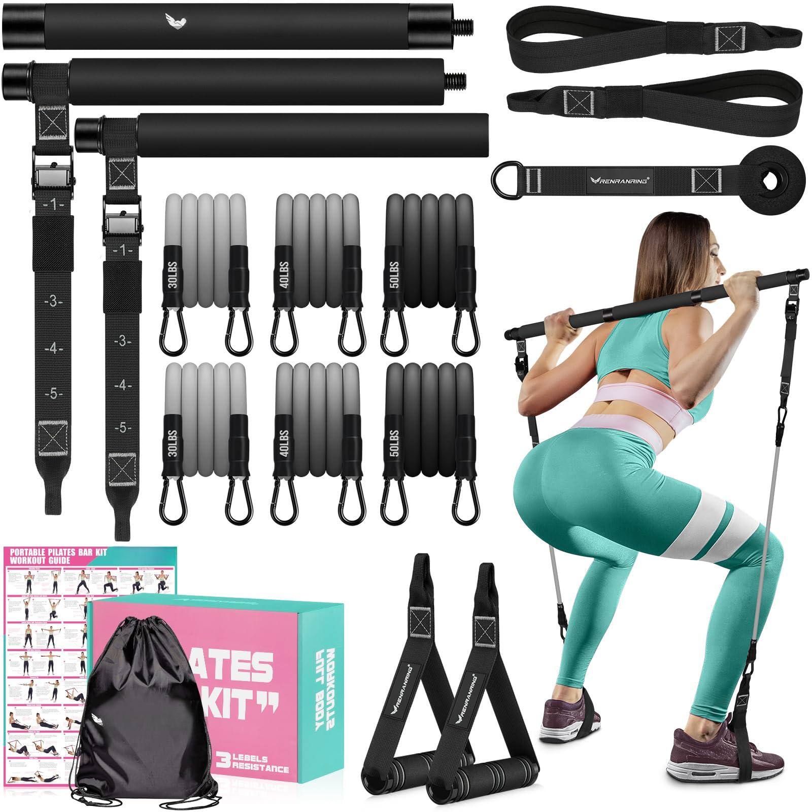 PARKER SLATER - Pilates Bar Kit Resistance Bands Women Men Home Equipment Exercise Workout Portable fitness With Multifunctional For - Black Pro