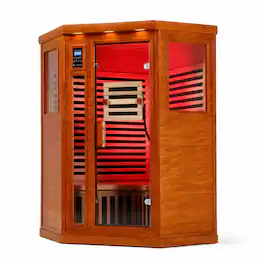RYHNUYNE - Two-Person Far Infrared Corner Sauna, Low EMF, Okoume Wood, LCD Touch Control, 2190W - Natural