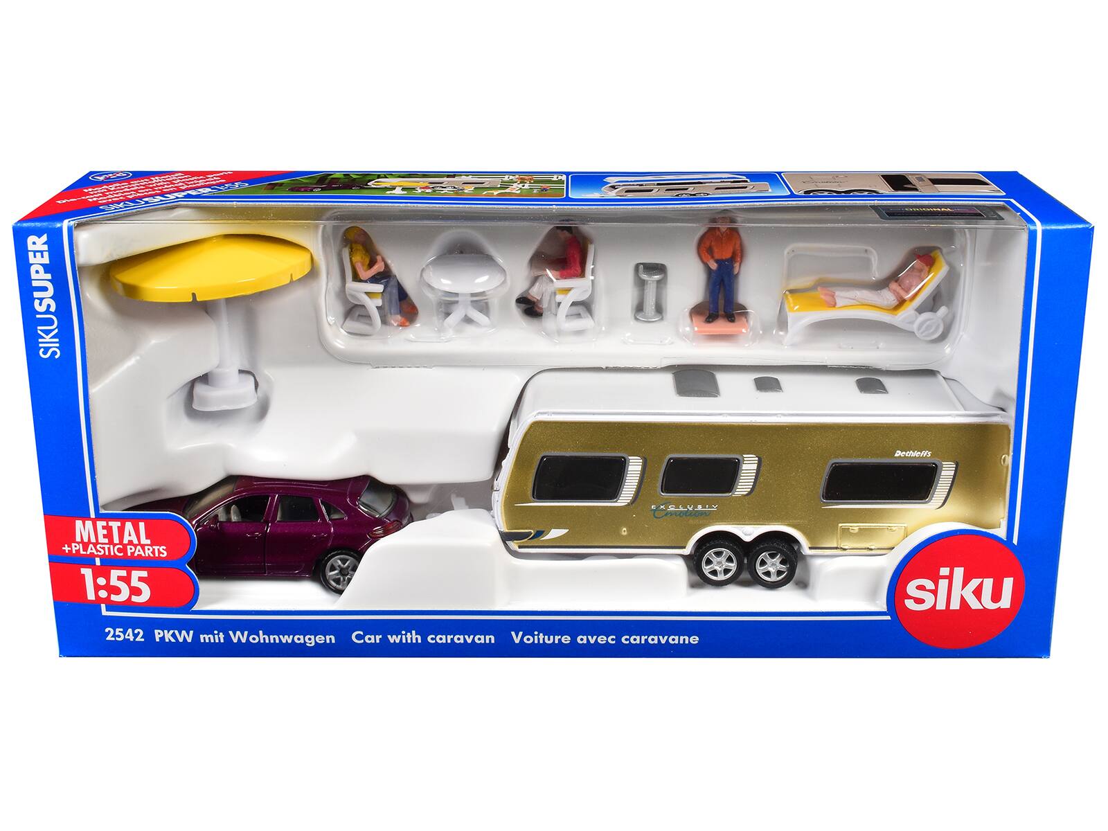 Let Aide SIKU SUPER t Decheeits SASLUALT Cmsotion METAL + PLASTIC PARTS 1:55 2542 PKW mit Wohnwagen Car with caravan Voiture avec caravane