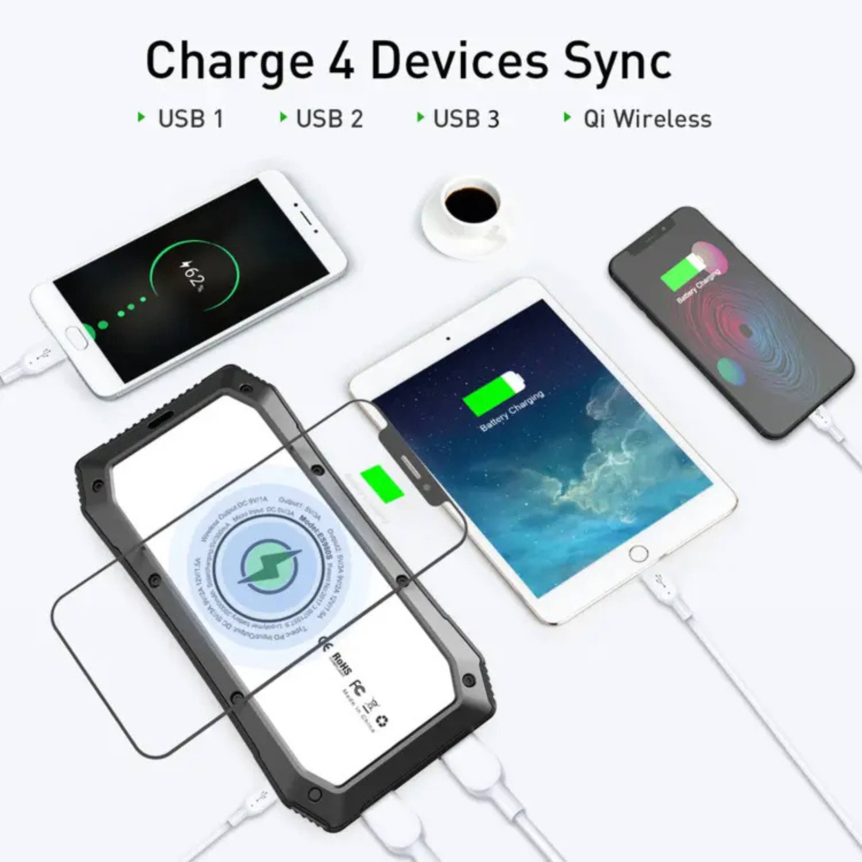 Charge 4 Devices Sync  
USB 1  
USB 2  
USB 3  
Qi Wireless  

+62% Charging Battery  

WA 30 Dd  

RoHS  
FC  
PCEG