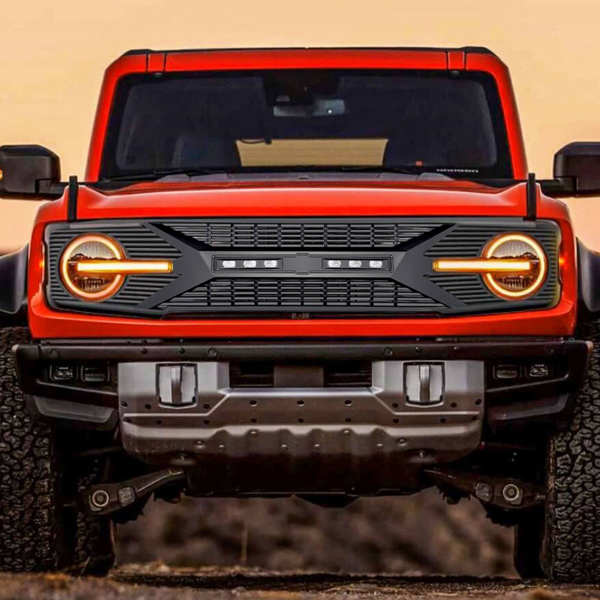 Alt View 7. AMERICAN MODIFIED - AMERICAN MODIFIED Grille with Lights for 21-24 Ford Bronco with Front Camera - 21-23 Bronco w/ Off-road Lights & Camera Hole.