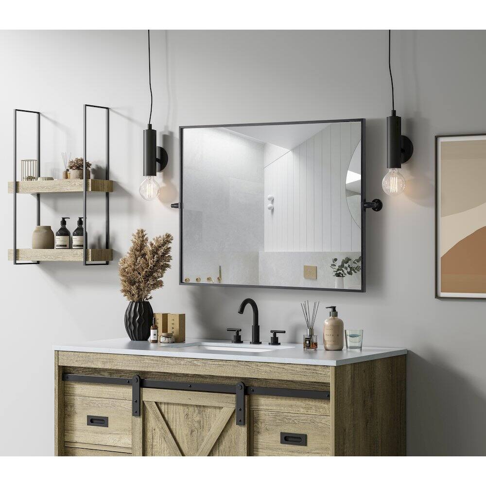 Alt View 9. Elegant Kitchen and Bath - Amoura 27X36 Pivot Mirror In Black - Black.
