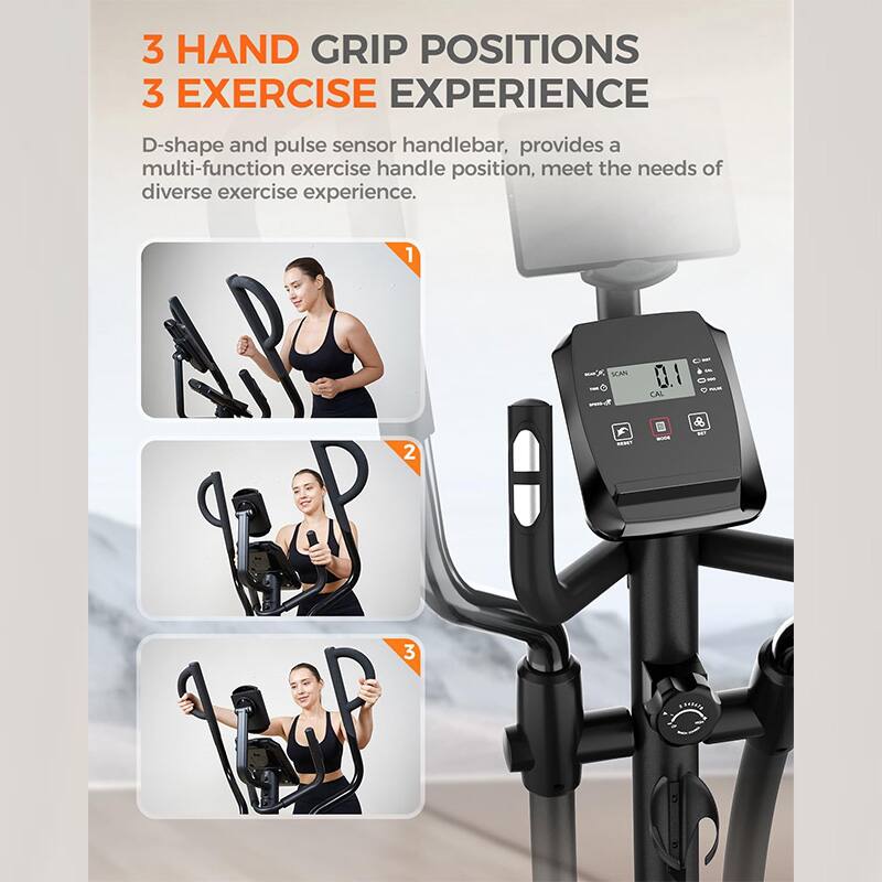3 HAND GRIP POSITIONS  
3 EXERCISE EXPERIENCE  

D-shape and pulse sensor handlebar, provides a multi-function exercise handle position, meet the needs of diverse exercise experience.  

1  
2  
3