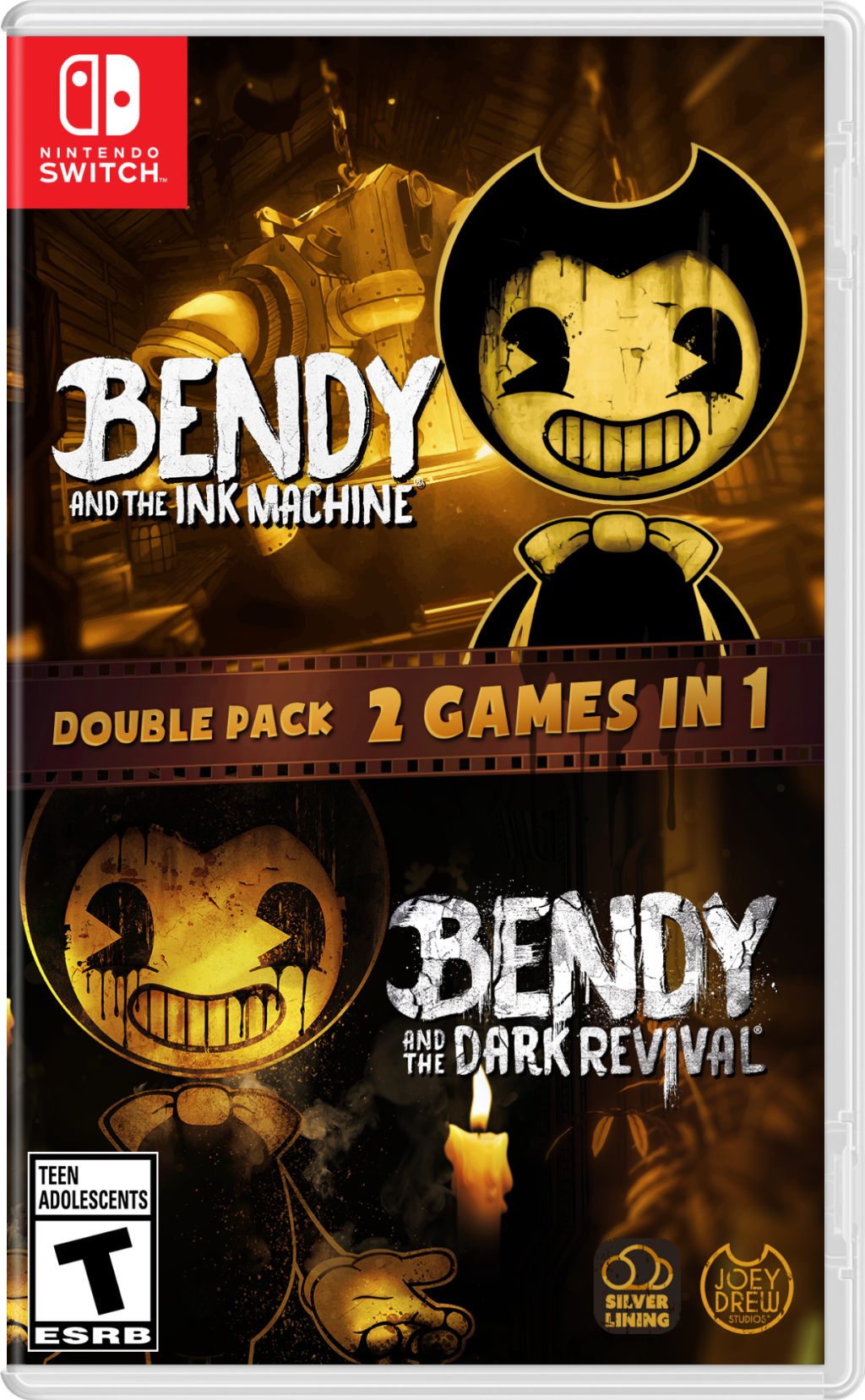 NINTENDO SWITCH - BENDY AND THE INK MACHINE DOUBLE PACK 2 GAMES IN 1 BENDY AND THE DARK REVIVAL TEEN ADOLESCENTS T ESRB SILVER LINING JOEY DREW STUDIOS
