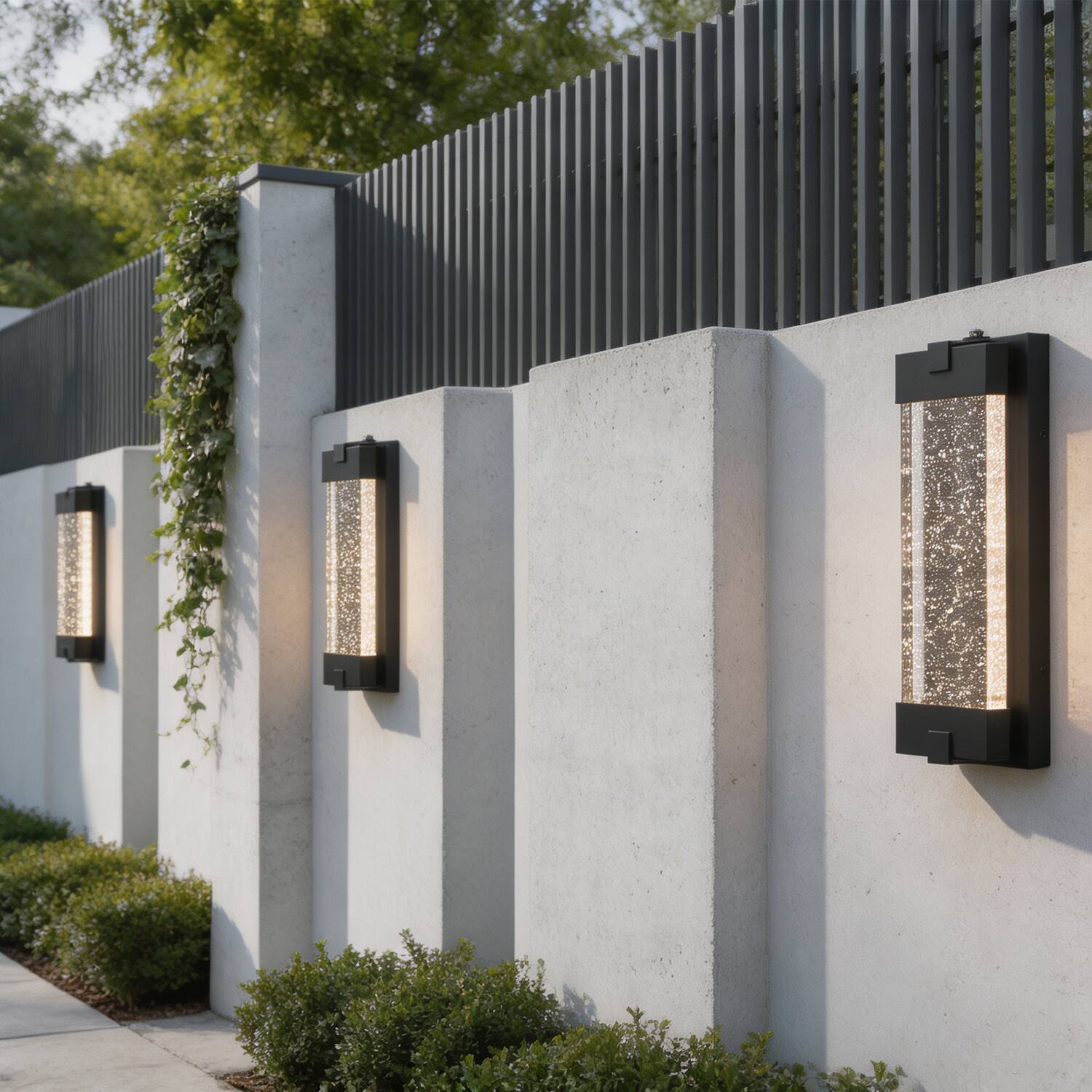 Alt View 2. Umeiluce - 14 inches Crystal LED Outdoor Wall Sconce 3000K Dimmable Dark to Dawn - Matte Black.
