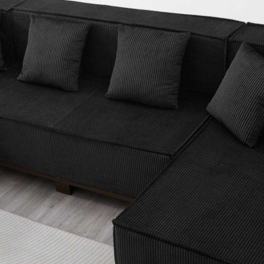 Alt View 1. LUCKY ONE - 130" U-Shaped Sectional Sofa w/ RGB LED Light Strip & 6 Pillows Corduroy Fabric - Black.