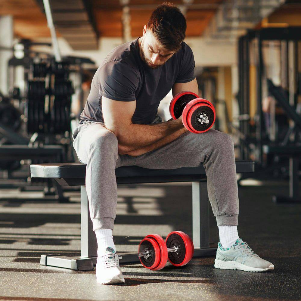 Front. Resenkos - 44-lb Adjustable Dumbbell Set, Converts to Barbell for Home Gym Strength Training - Red Wine - Red.