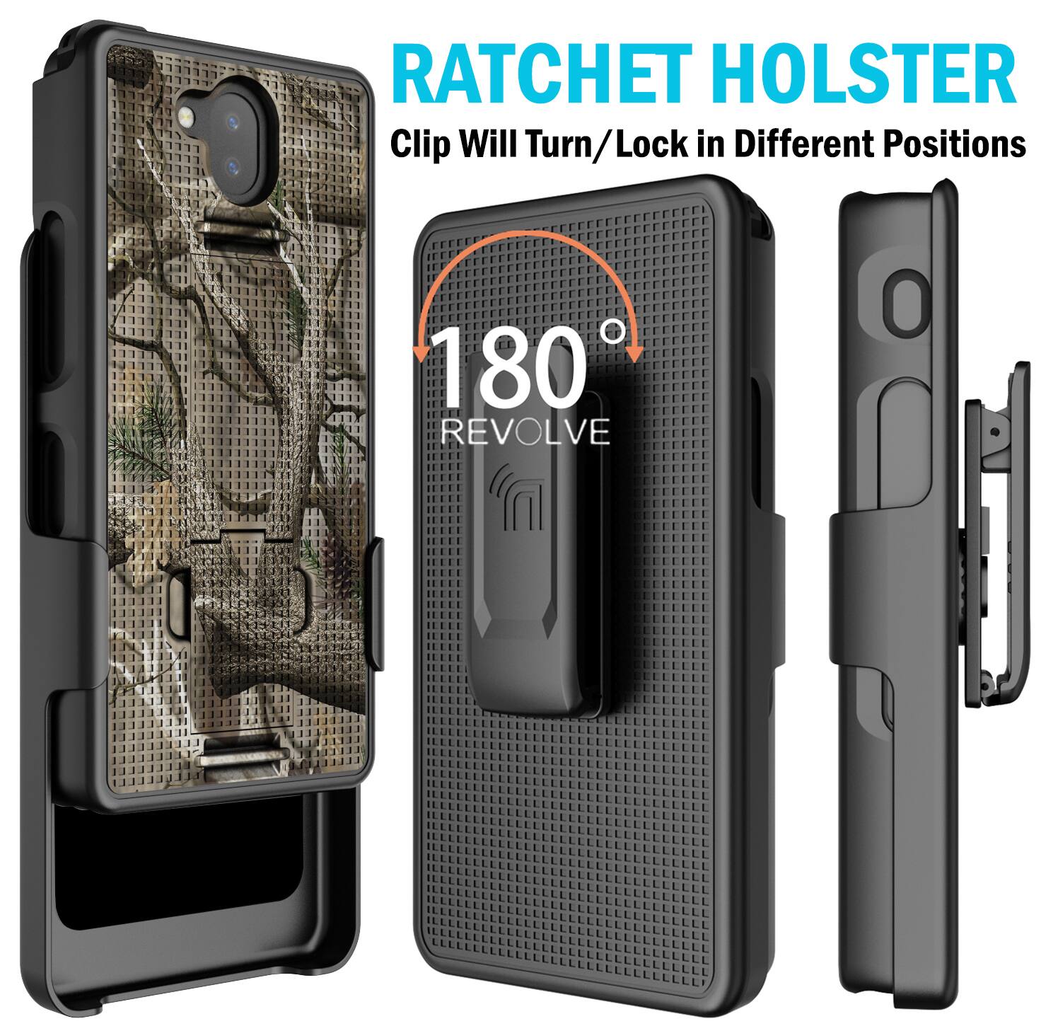 RATCHET HOLSTER  
Clip Will Turn/Lock in Different Positions  
180° REVOLVE