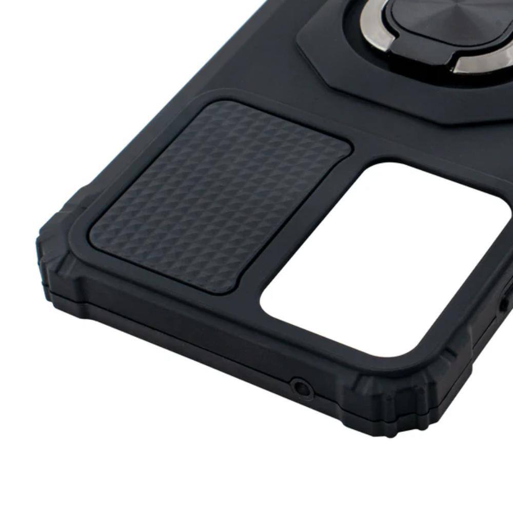 Left. Reiko - Kickstand Ring Holder Tpu Shockproof Case For Motorola Moto G Power 5G (2024) In Black - Black.