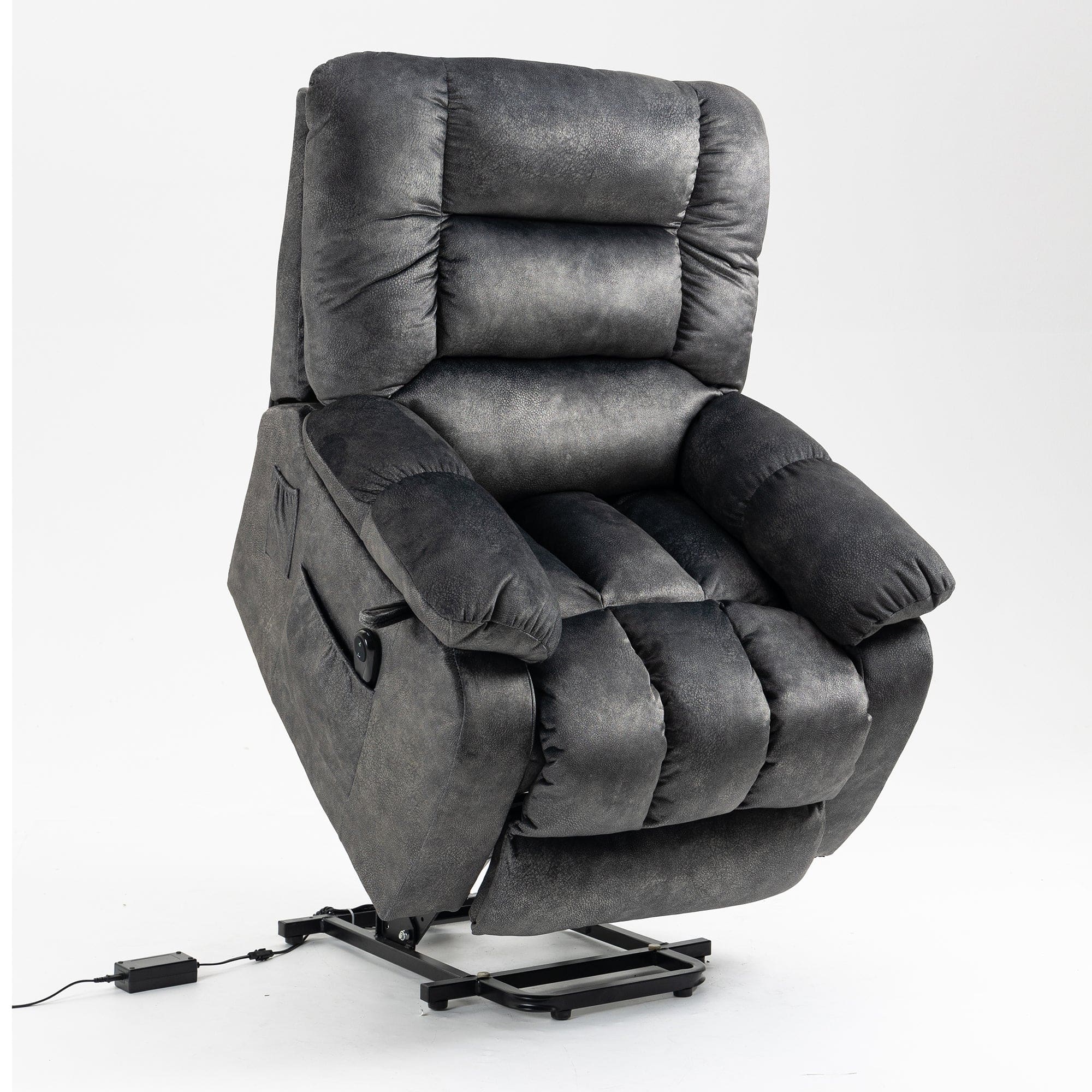 Boyel Living - Power Lift Recliner For Elderly 8 Point Massage Lumbar Heating Steel Frame Living Room Furniture - Grayish Blue